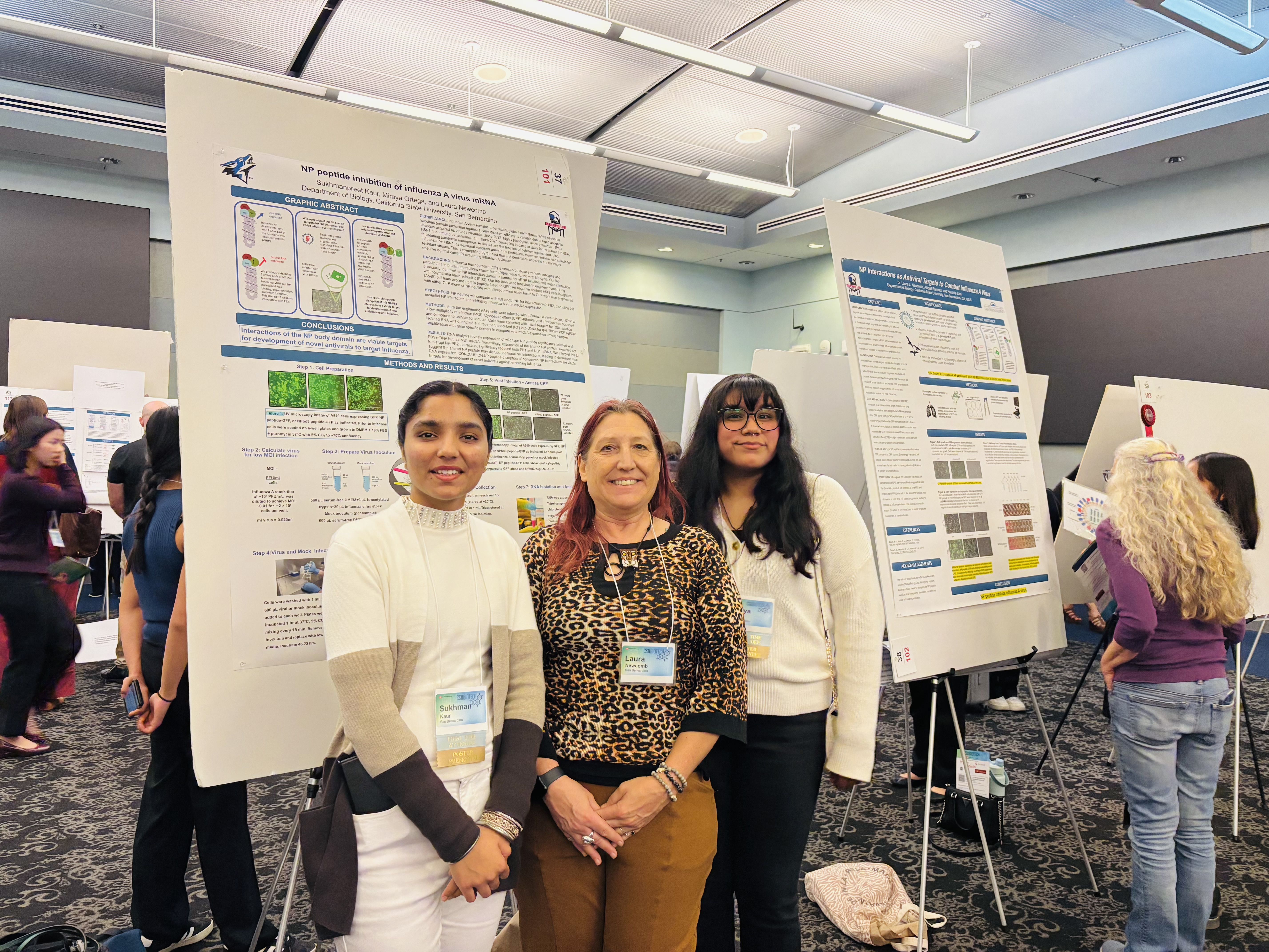 Sukhmanpreet Kaur presenting influenza A virus research with her research team at the CSU Biotechnology Symposium
